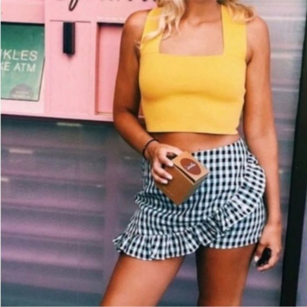 SEEK The Label squared neck Yellow Crop Bandage Top Medium